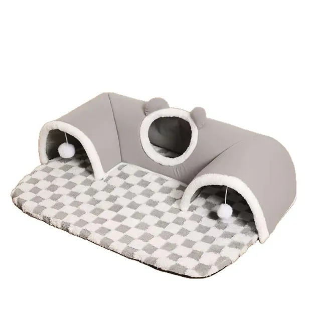 Cat Tunnel Bed Indoor,Cat Peekaboo Cave Bed For Multiple Cats,Kitty Tube With Balls Toys,Removable Small Dog House Washable,Small Animal Tunnel For... Grey - Shop at LoveMi