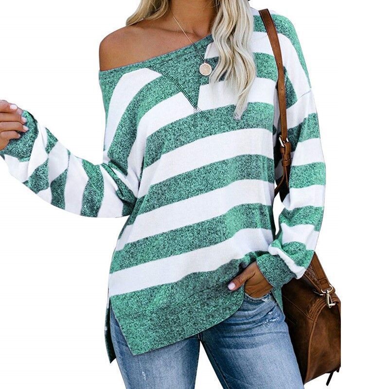 Title 7, Casual Loose Colorblock Striped Long Sleeve Wom...