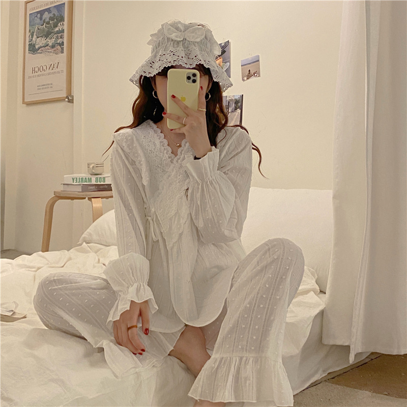 Title 6, Palace Lace Cotton Pajamas Autumn New Home Serv...