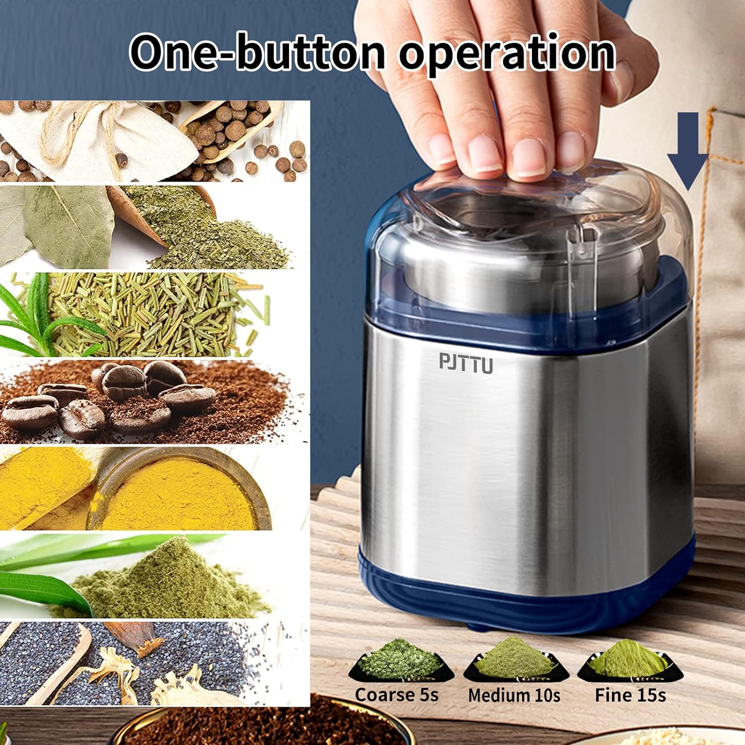 Electric Herb Grinder Fast Grinding Compact Silver TTU Electric Grinder for Herb, Spice, Pollen and Coffee Fast Grinding for Flower Buds, Dry Spices, and Herbs Compact Size (Silver) HIGH-EFFICIENCY GRINDING - Powered by a robust 200W motor running at spee