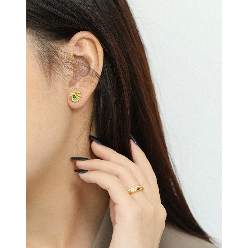 Textured Geometric Round Epoxy Sterling Silver Stud Earrings