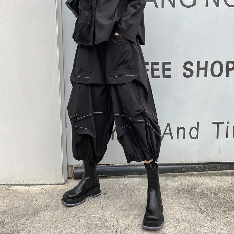 Dark Wind, Bright Thread, Large Pocket Harun Pants, Summer Thin High Waist, Slim Fashion, Casual Capris