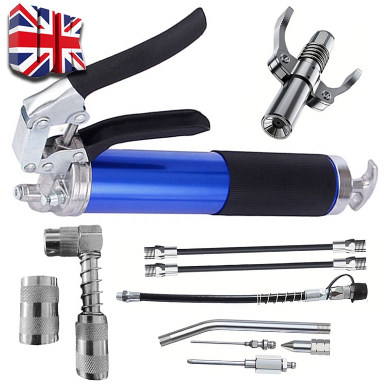 7000PSI Manual Grease Gun Kit Heavy Duty Pistol Grip Handle With Flex Hose