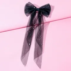 Women's Mesh Streamer Pearl Butterfly Hair Clip - Black - View 1