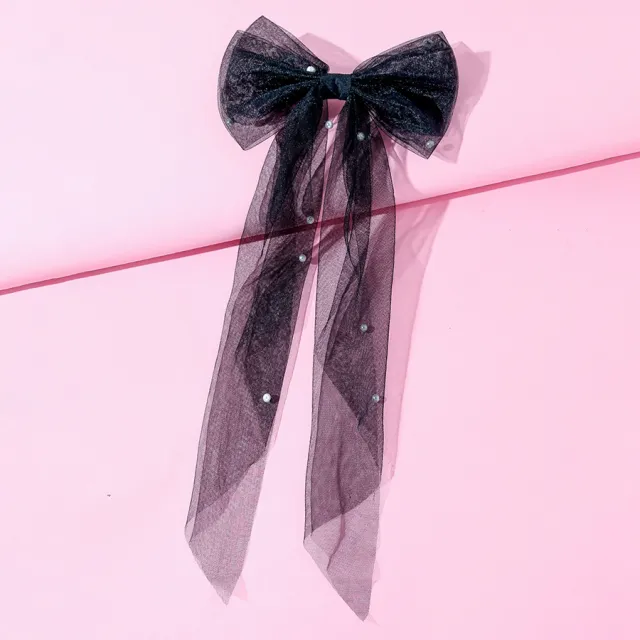 Women's Mesh Streamer Pearl Butterfly Hair Clip Black - Shop at LoveMi