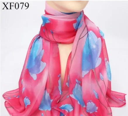 Spring And Autumn Print Chiffon Scarf Shawl - Xf079 Rose Rose Red