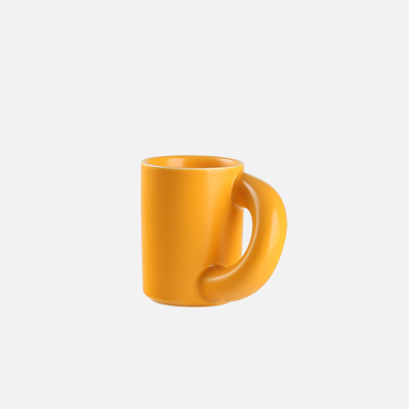 Ceramic water cup with crooked handle (cyan)