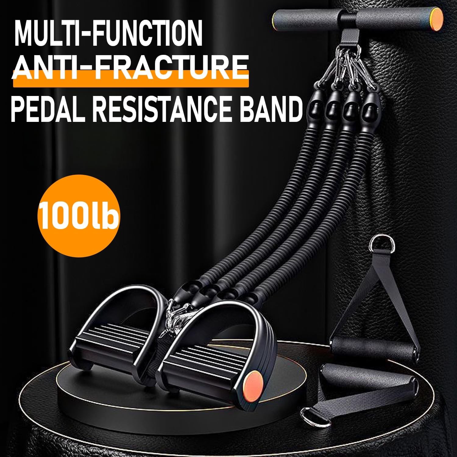 Pedal Resistance Band With 4 Tubes, Adjustable 25-100lb Full Body Workout — image 3