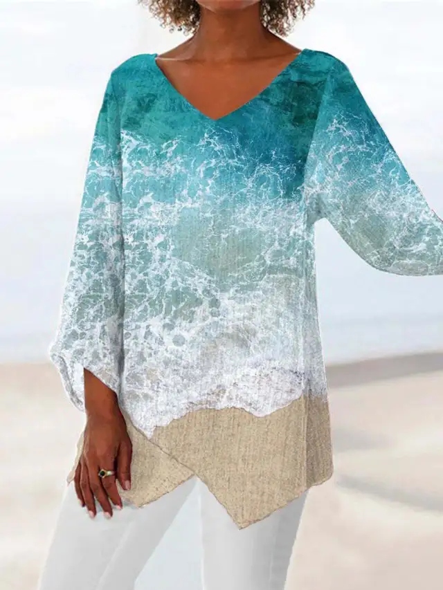 Modisches Top mit V Ausschnitt und Farbverlaufsdruck Ja10253 M - Shop at LoveMi