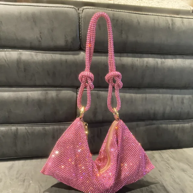 The New Trendy Light Luxury Full Diamond Underarm Bag Niche Design Diamond studded Single Pink - Shop at LoveMi