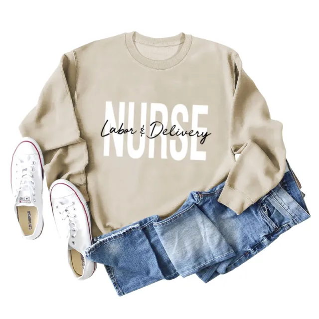 Round Neck Letter Printing Loose Plus Size Long Sleeve Sweater Sand Color - Shop at LoveMi