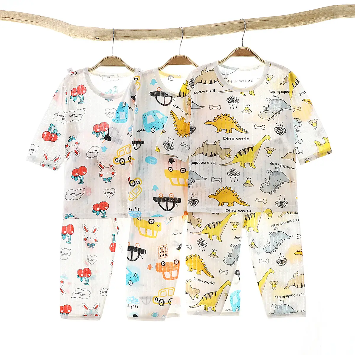 Thin Breathable Pajamas Set With Three-quarter Sleeves Home Service