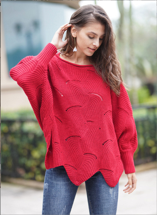 Title 3, Loose Solid Color Pullover Round Neck Knitted S...