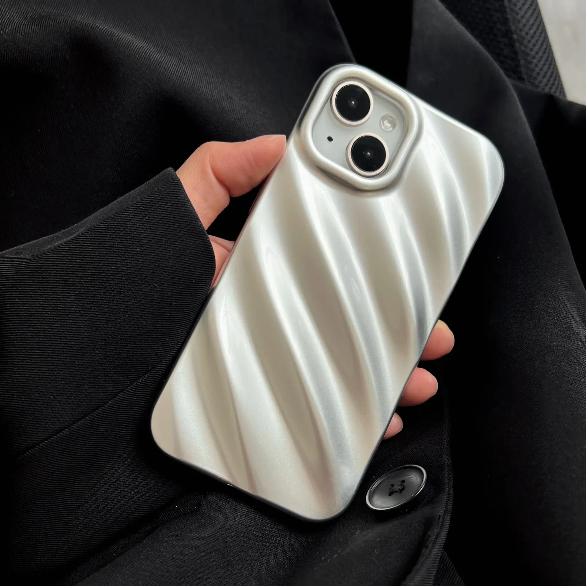 Small Premium Silver Water Wave Silicone Phone Case