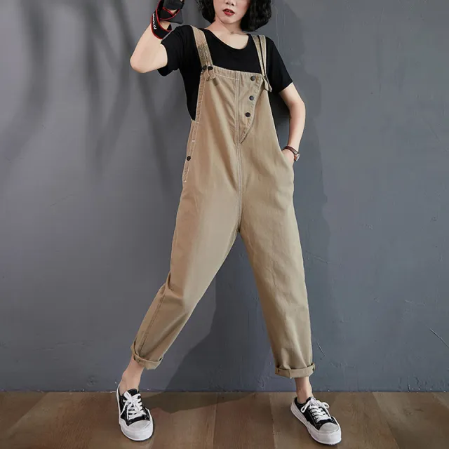 Summer New Loose High Waist Denim Overalls Khaki - Shop at LoveMi