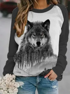 Fashion V-Neck Print Loose Long Sleeve T-Shirt - 9Style-3Xl - View 1