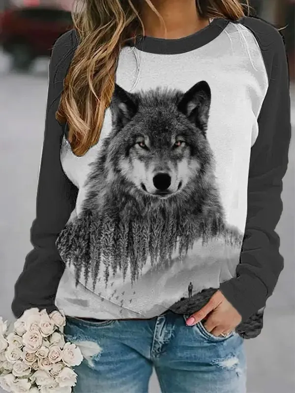 Fashion V Neck Print Loose Long Sleeve T Shirt 9Style 3Xl - Shop at LoveMi