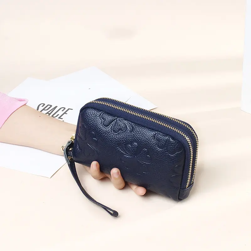 Double Zipper Mobile Phone Baotou Layer Cowhide Ladies