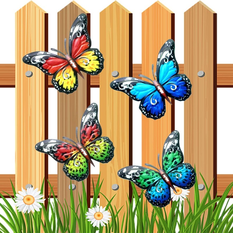 4PCS Large Metal Butterfly Garden Fence Home Wall Art