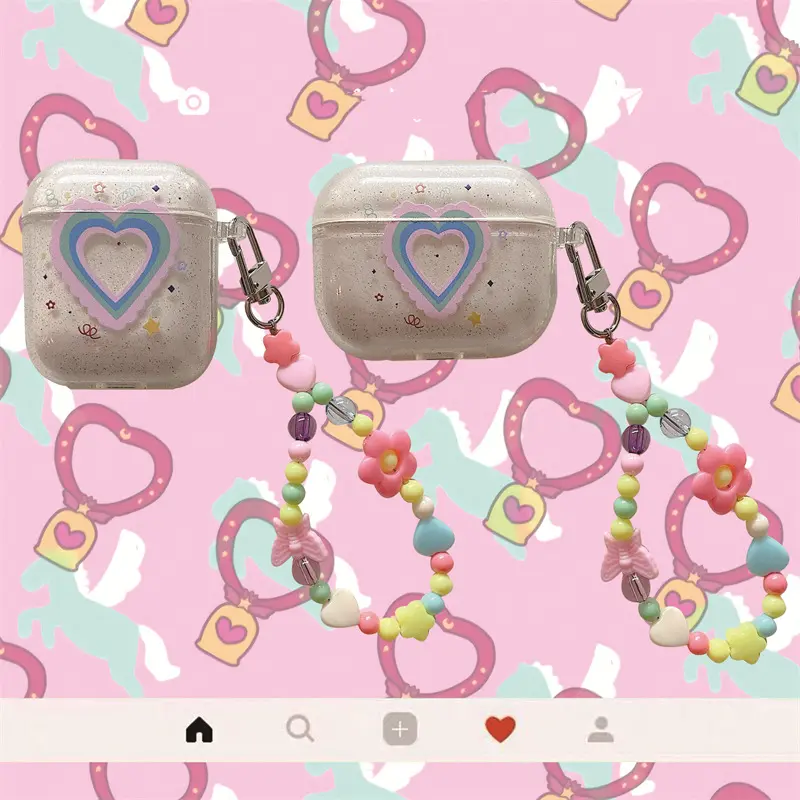 Ins Wind Glitter Love Heart Bracelet Bluetooth Headset Protective Case