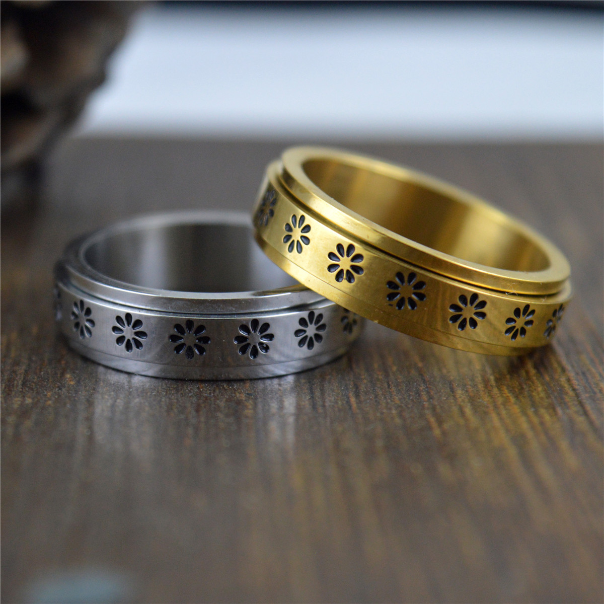 Stainless Steel Sunflower Ring Accessories Retro Trendy Personality Punk