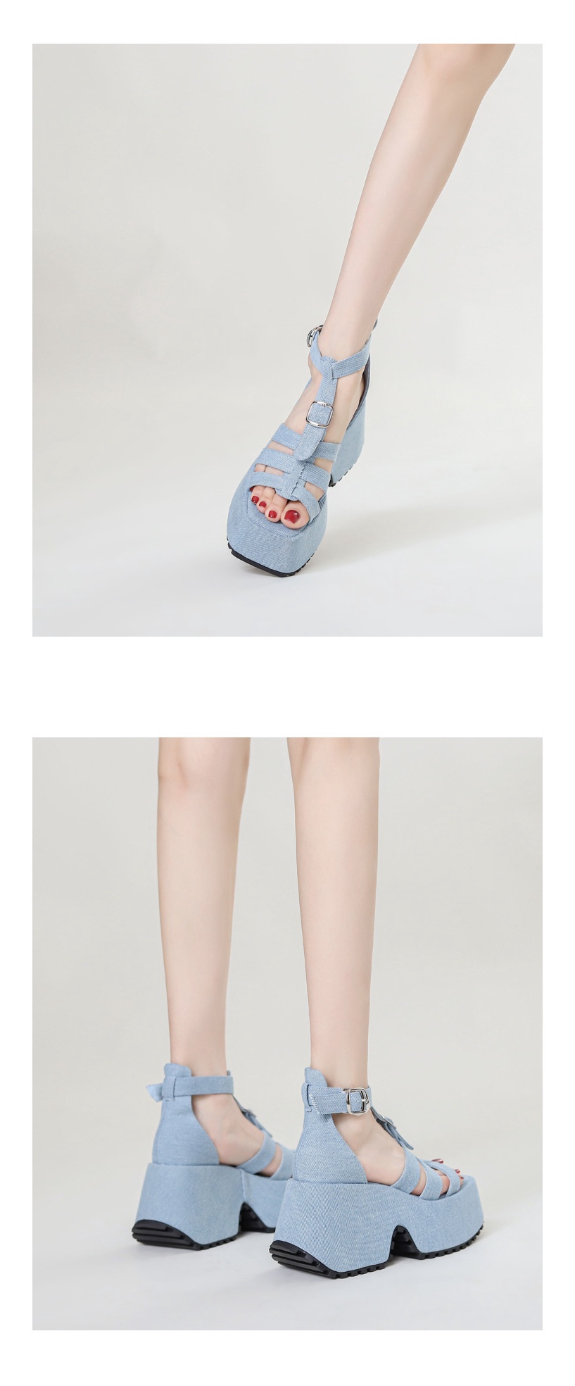 Title 5, Blue Denim Platform Sandals Women