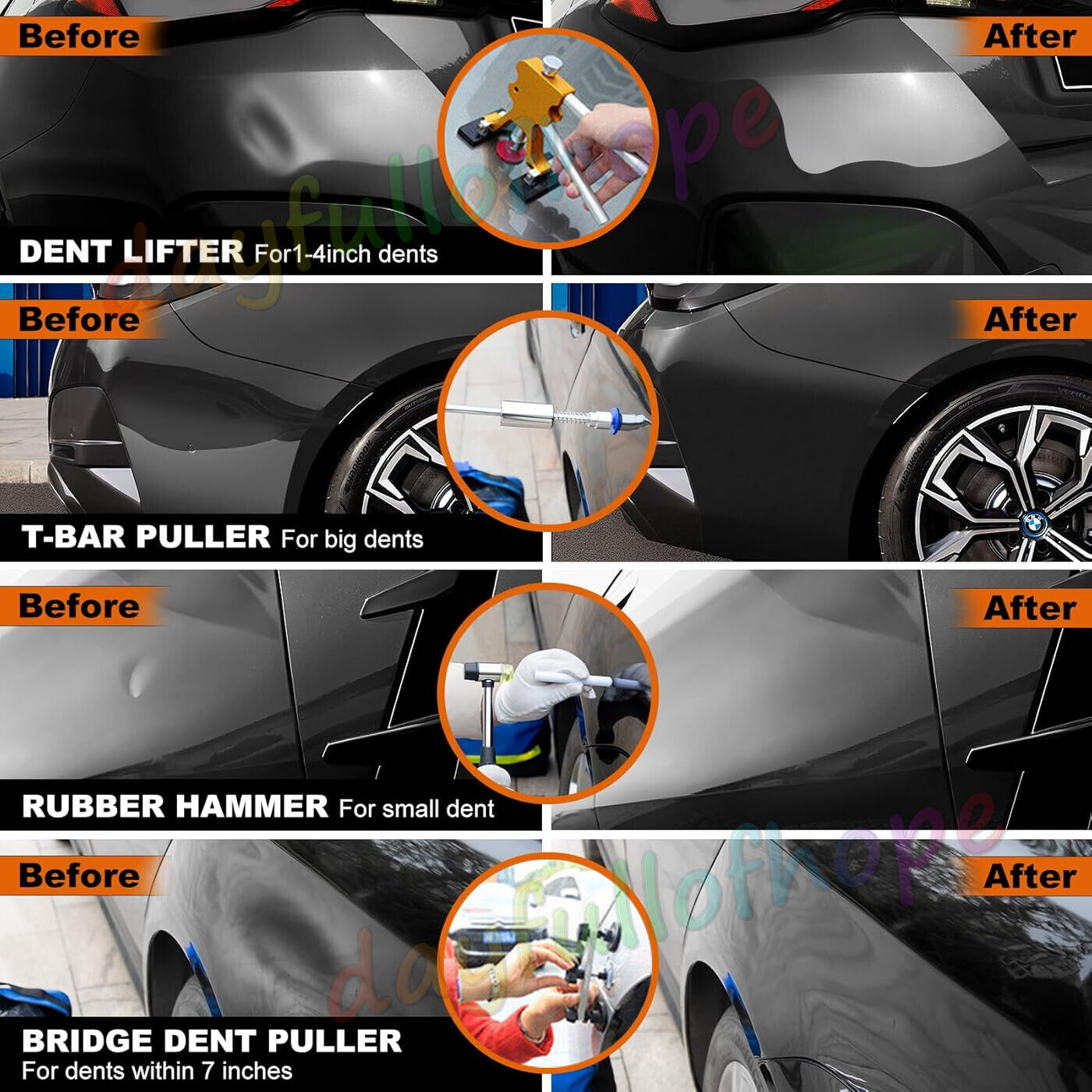 PDR Tools Car Paintless Kit Dent Puller Lifter Repair Removal Hail Tabs Glue Gun