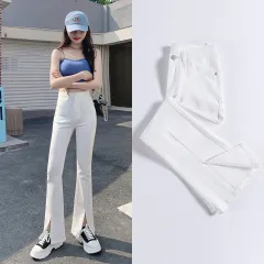 Women's Summer New High Waist Elastic Wide Leg Jeans - White Long - View 1