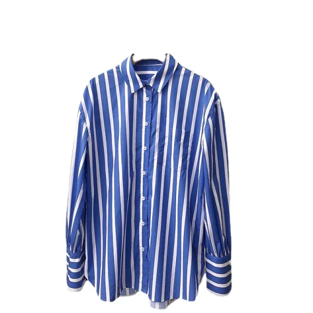 Long Sleeve Three dimensional Cut Women's Loose Casual Top Blue And White Stripes - Shop at LoveMi