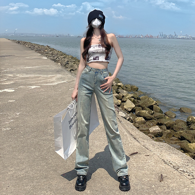 Women's American Style Retro High Street Washed Jeans