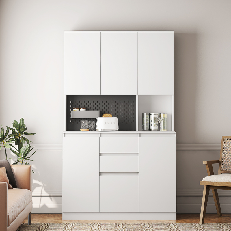White Pantry Cabinet LED Storage
