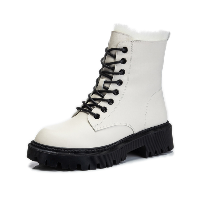 Real Wool Martin Boots Autumn And Winter New Leather Thick Heel