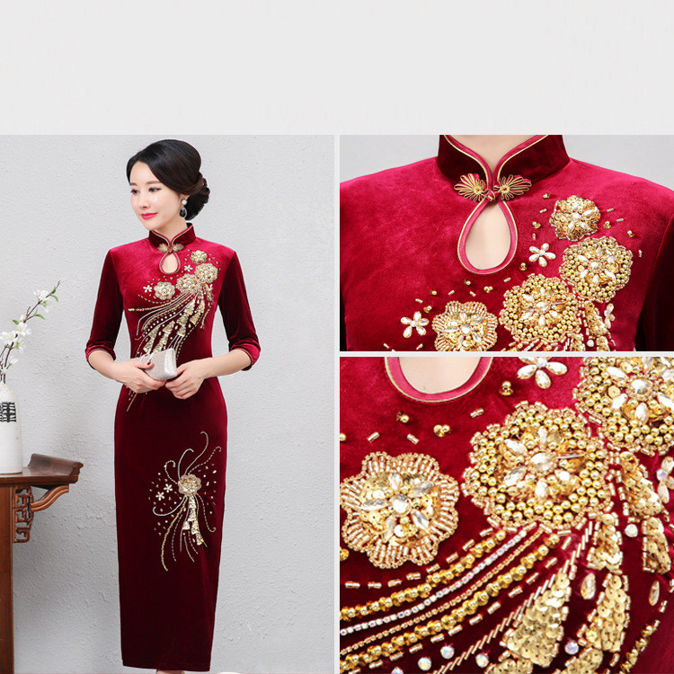 Beaded Long Cheongsam Dress, picture 2 of 7