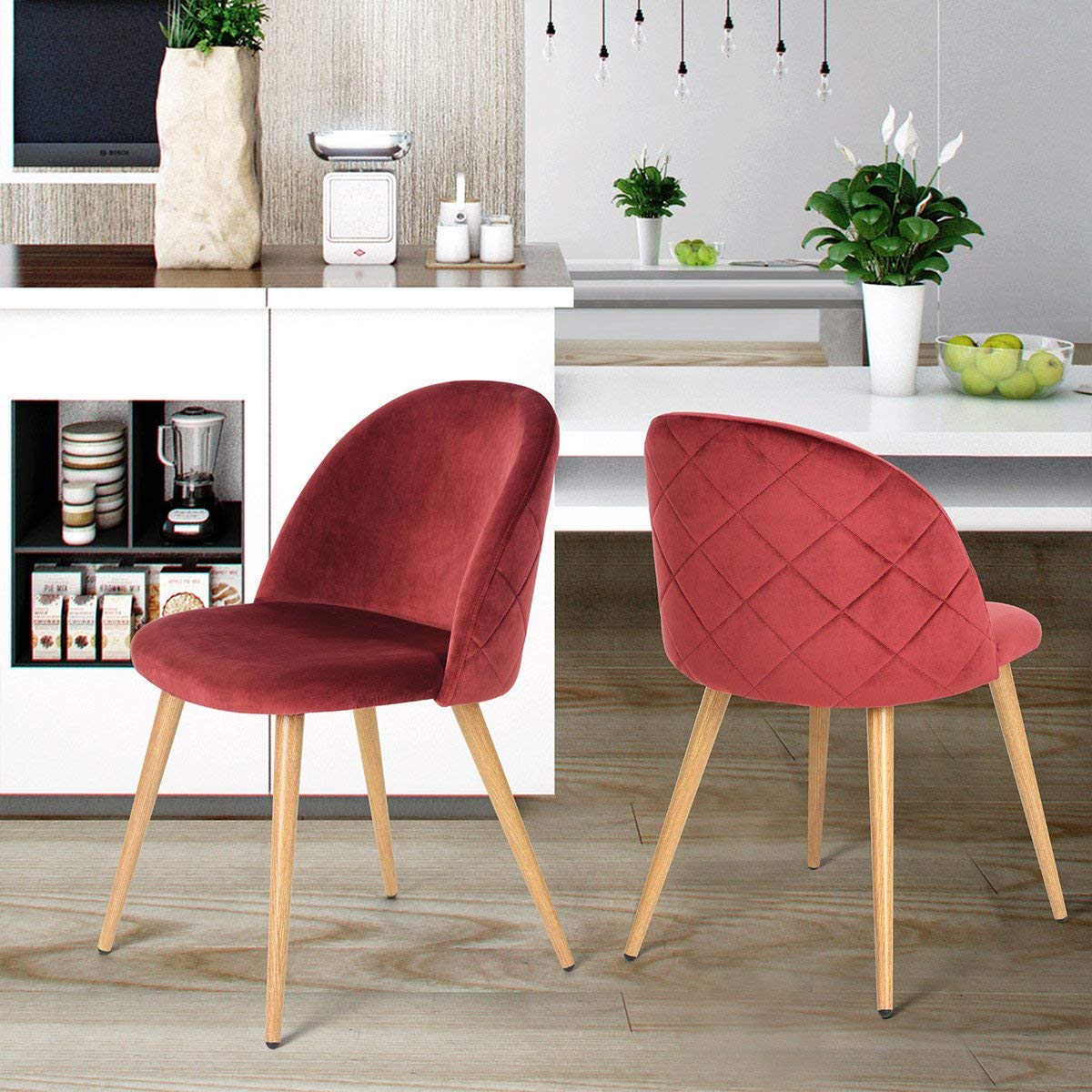 PESARO Velvet Luxury Dining Chairs Set Of 2 Modern Velvet With Wood Legs