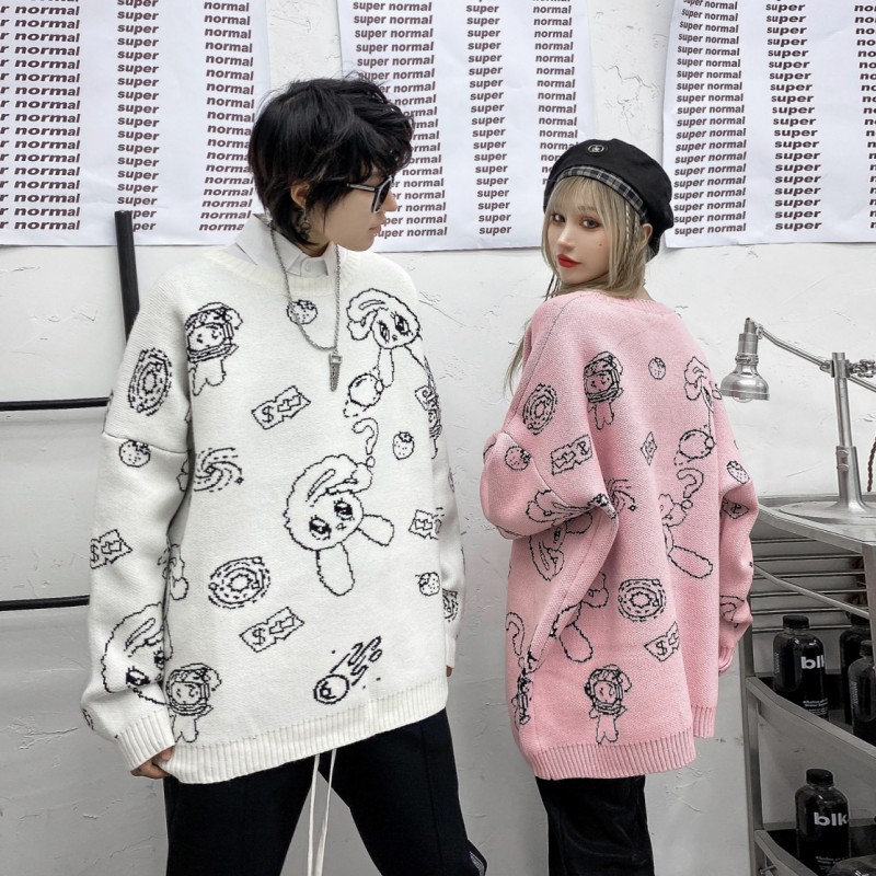 Thicken Embroidery Cartoon Cute Couple Sweater