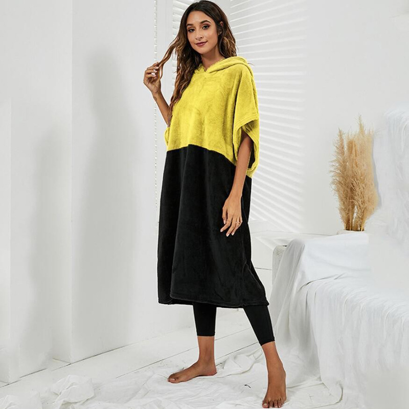 Summer Dual-color Patchwork Wearable Bathrobe Casual Hoodie - 5