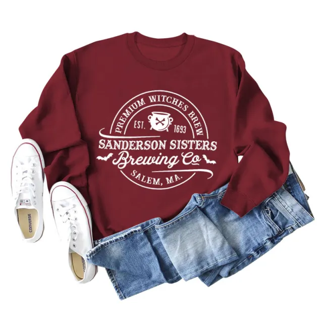 Alphabet Printed Autumn And Winter Bottomed Long Sleeve Wine - Shop at LoveMi