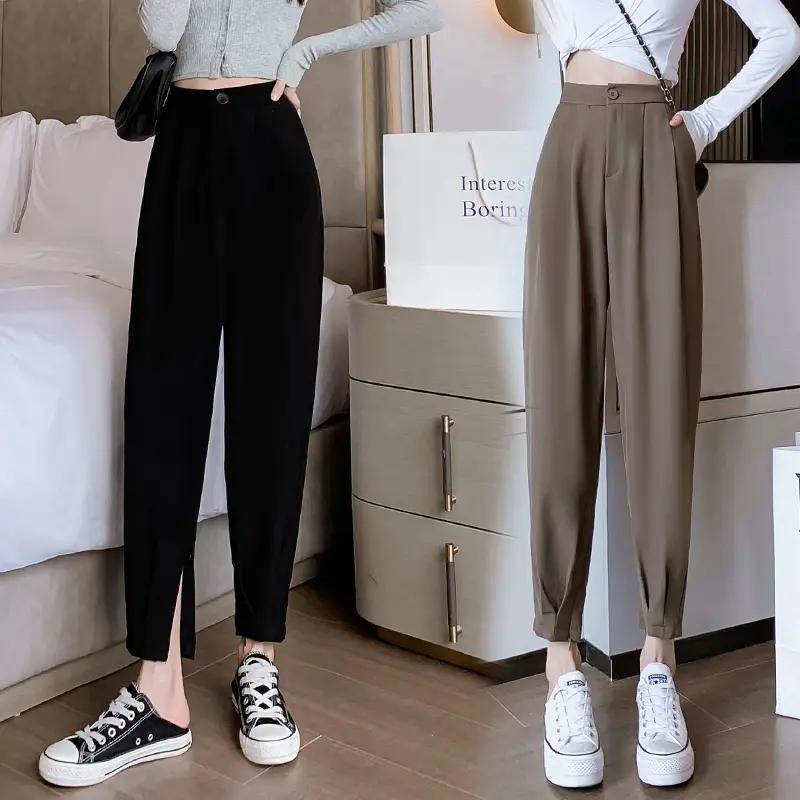 Women's Thin Drape Casual Leggings Loose High Waist Slim Suit Pants