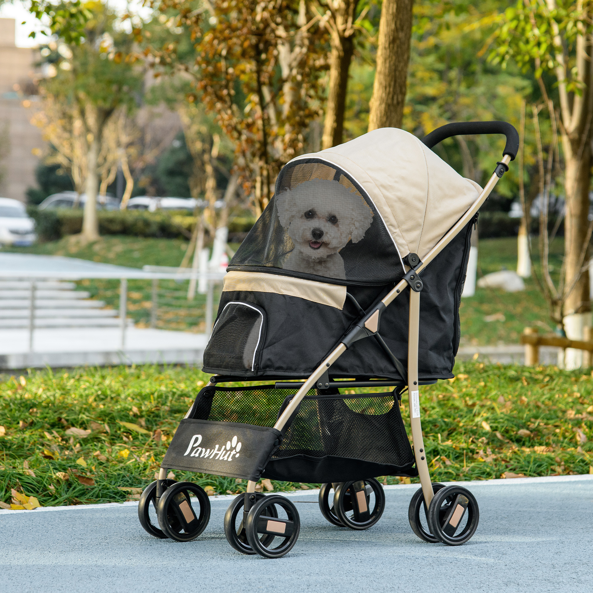 Small And Mini Dog Pet Strollers With Rain Cover - Khaki Color — image 7