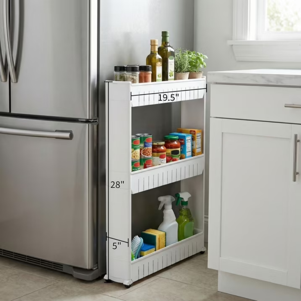 3-Tier Rolling Cart For Kitchens And Laundry Rooms  White