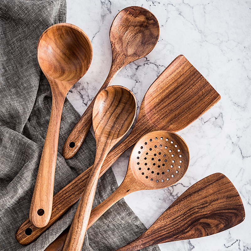 BEYONDARY Wooden Spatula Set for Non-Stick Pans – Solid Wood Household Cooking Tools