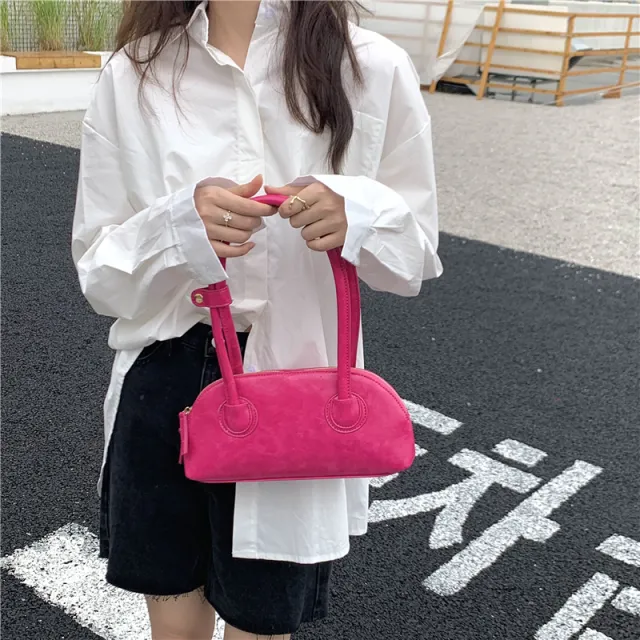 Candy Color Series Retro Oil Wax Leather Baguette Casual Rose - Shop at LoveMi