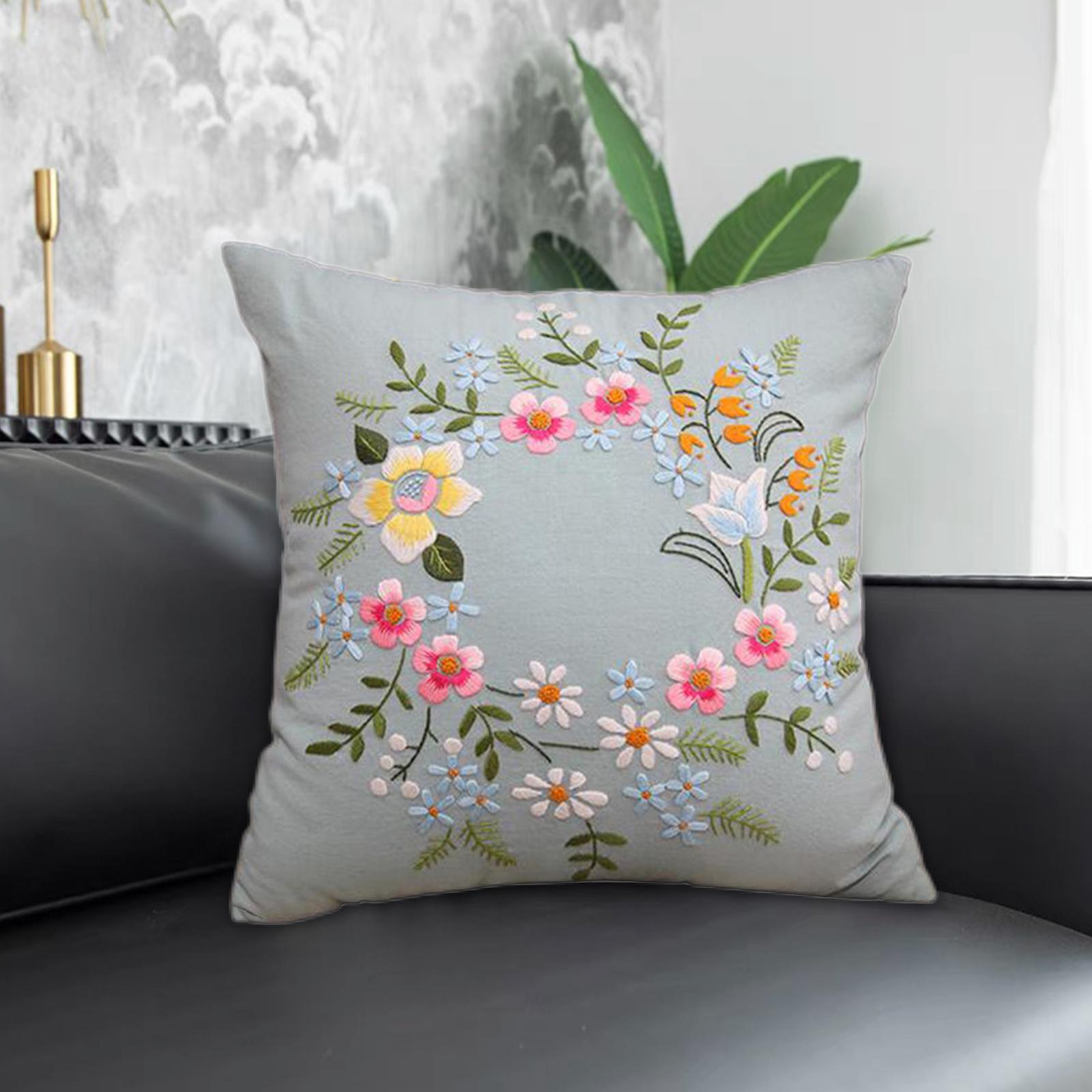 Semi-Finished Embroidery Pillow Covers Kit Sewing Craft For Sofa Light Blue — image 2