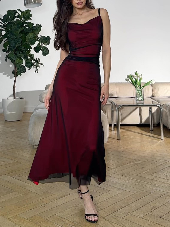 Mesh Stitching Contrast Color Suspender Dress