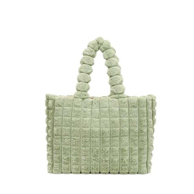 Plaid Handbags Winter Fashion High Capacity Shopping Plush Bag Korean Style Personalized Designer Luxury Tote Bags For Women Green - Shop at LoveMi