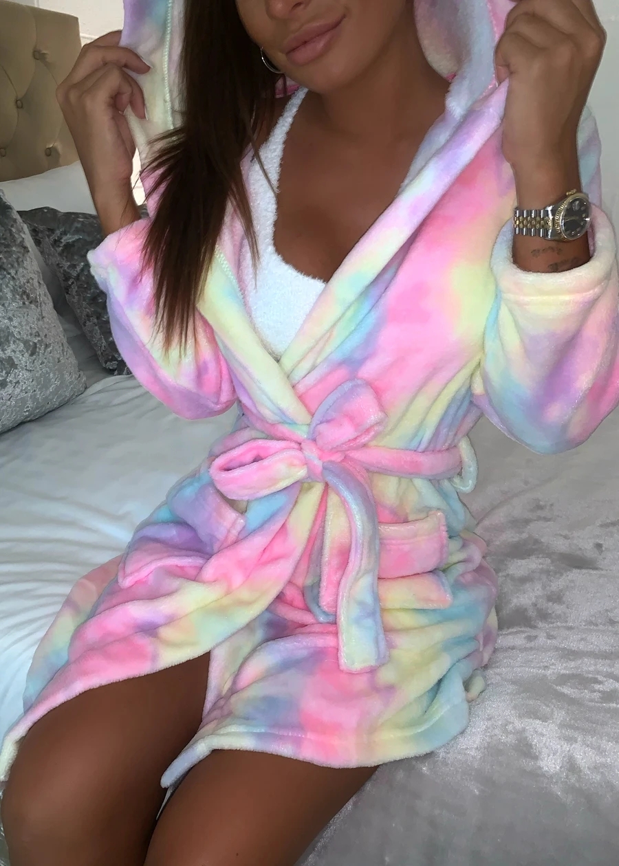 Title 5, Leopard Tie Dye Printed Lace-up Hooded Bathrobe...