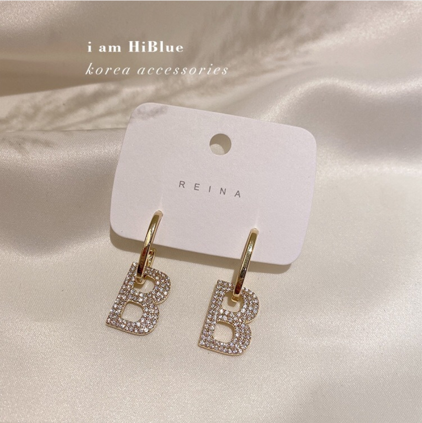 S925 Silver Needle Letter B Earrings Metal Temperament