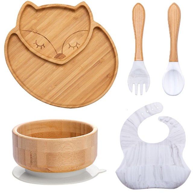 7Pcs Wooden Feeding Tableware Sets Kids Feeding Supplies Bam — foto 10