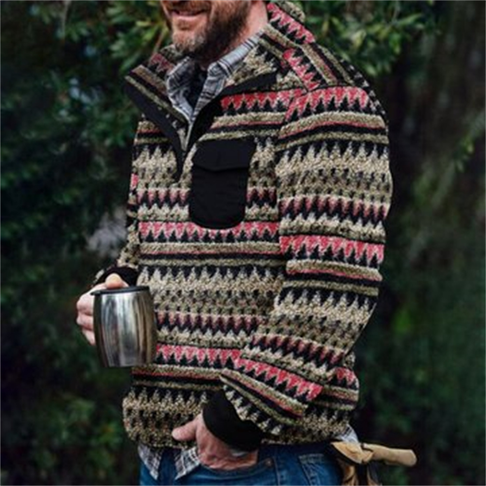 Autumn And Winter Casual Button Pocket Flannel Plush Men's Sweater