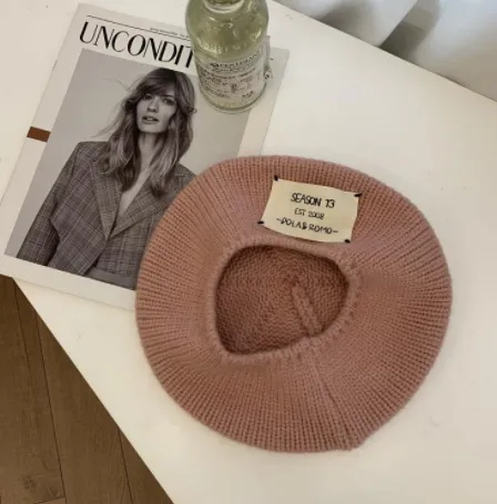 Women's Autumn And Winter Knitted Beret Warm Wool Yuppie - Pink